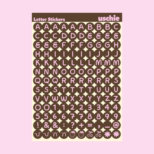 Alphabet Sticker Sheet: Brown & Pink