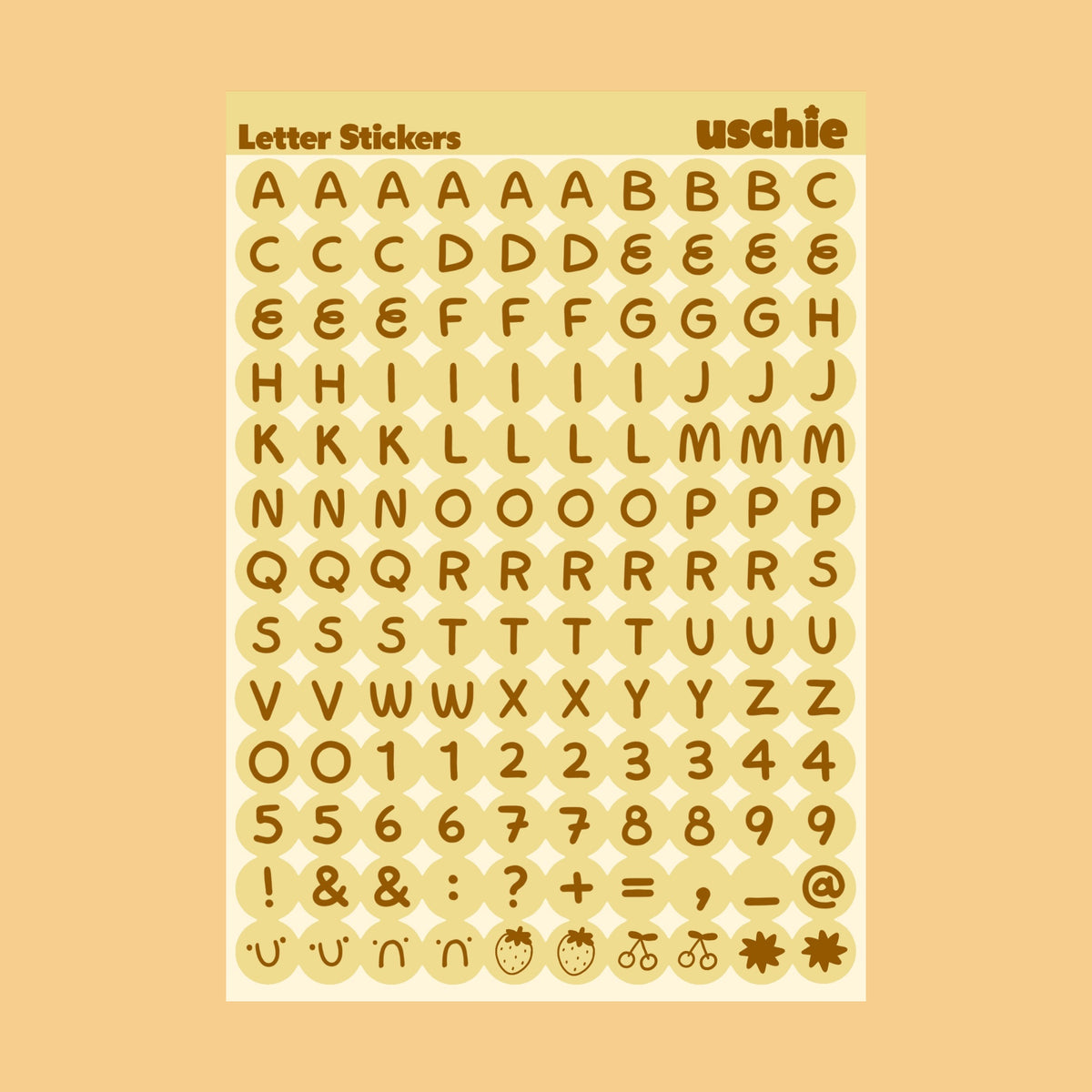 Alphabet Sticker Sheet: Butter Yellow & Brown