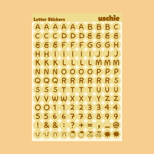 Alphabet Sticker Sheet: Butter Yellow & Brown