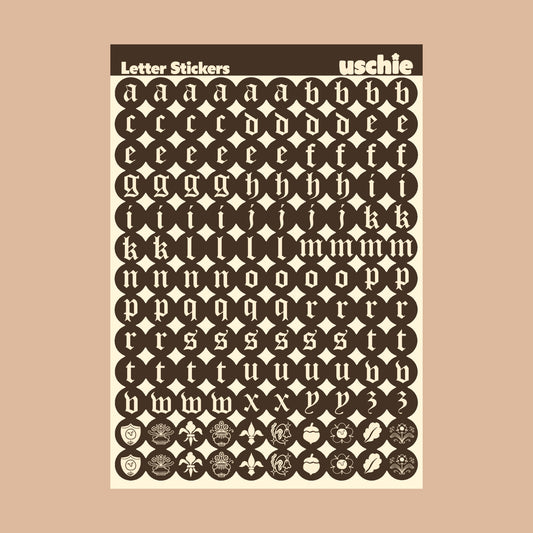 Medieval Alphabet Sticker Sheet: Brown & Cream