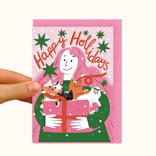 Happy Holidays Box of Cats - Pearlescent Christmas Card - WS Case of 6 Units