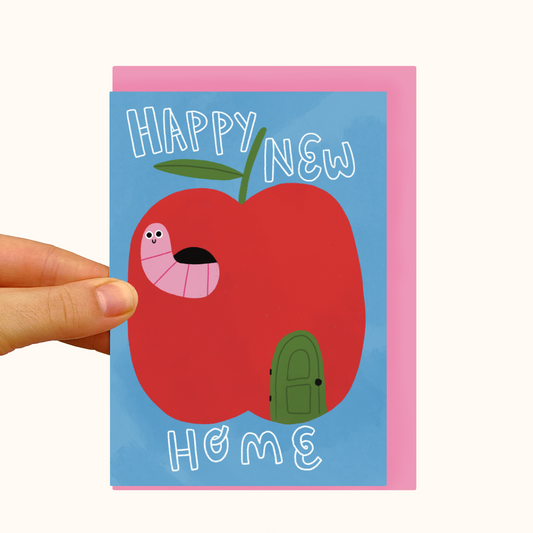 Worm In Apple House - Pearlescent New Home Card - WS Case of 6 Units