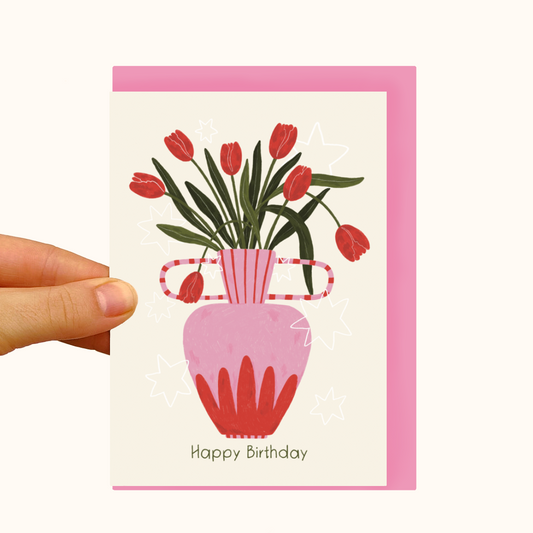 Vase of Tulips - Pearlescent Birthday Card - WS Case of 6 Units