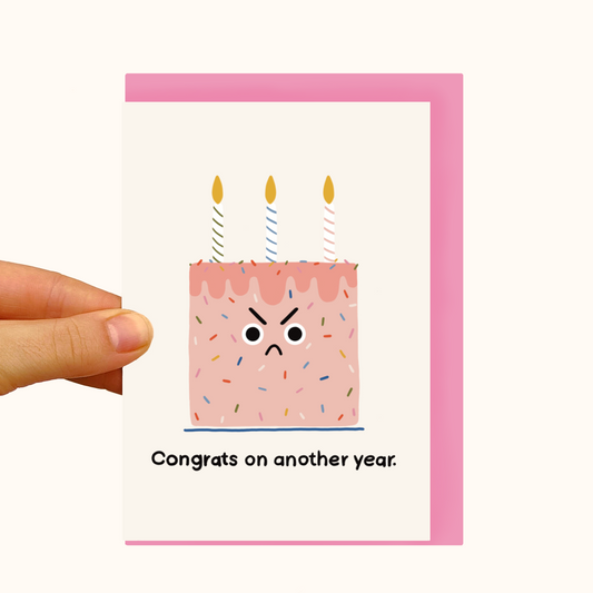 Grumpy Cake - Pearlescent Birthday Card - WS Case of 6 Units