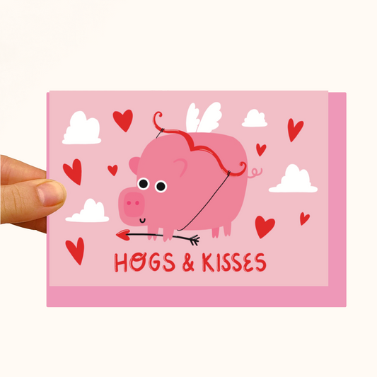 Hogs & Kisses - Pig Cupid - Pearlescent Valentine's Day Love Card - WS Case of 6 Units