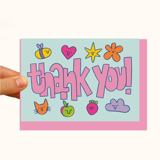 Thank You Cute Doodles - Pearlescent Friendship Card - WS Case of 6 Units