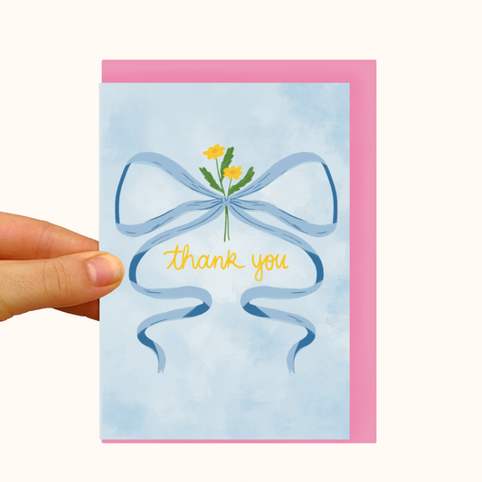 Delicate Flower & Bow Thank You -  Pearlescent Friendship Card - WS Case of 6 Units