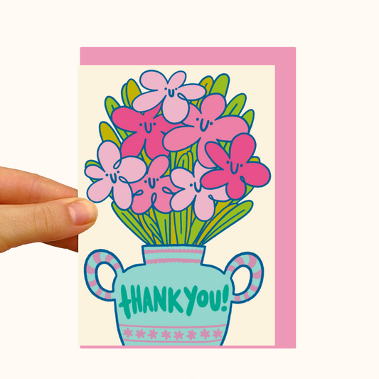 Thank You Vase of Happy Flowers - Pearlescent Friendship Card - WS Case of 6 Units