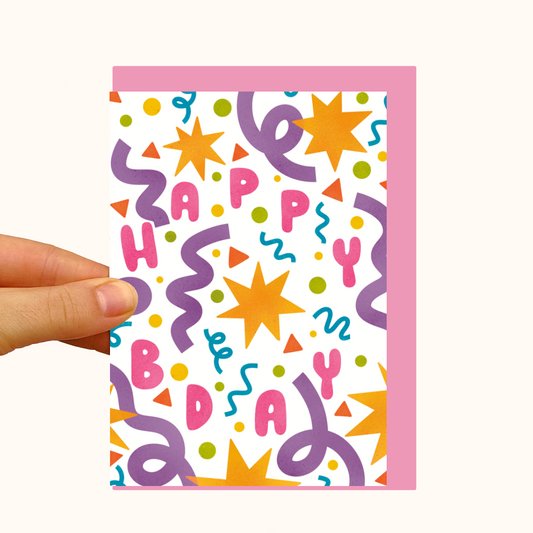 Colourful Confetti Bday- Pearlescent Birthday Card - WS Case of 6 Units