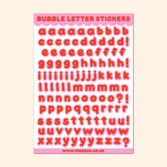 Bubble Letters Sticker Sheet - Red on Pink