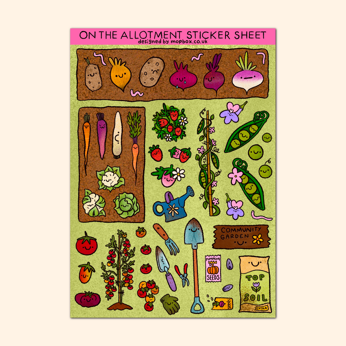 On the Allotment Gardening Vegetable Decorative Sticker Sheet
