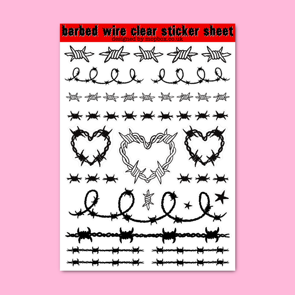 Barbed Wire Hearts Clear Decorative Mini Sticker Sheet
