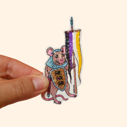 Non-Binary Pride Flag Rat Sticker - Medieval Knight