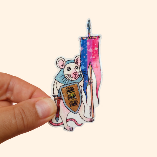 Bisexual Pride Flag Rat Sticker - Medieval Knight