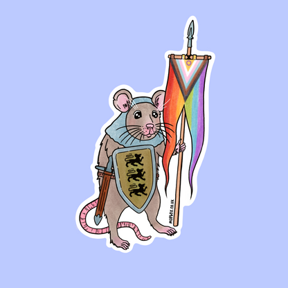 Progress Pride Flag Rat Sticker - Medieval Knight