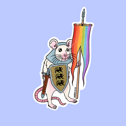 Retro Pride Flag Rat Sticker - Medieval Knight