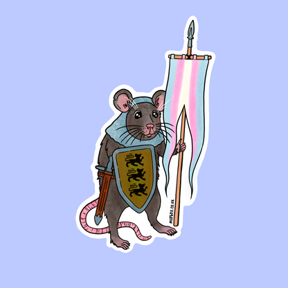 Trans Pride Flag Rat Sticker - Transgender Medieval Knight