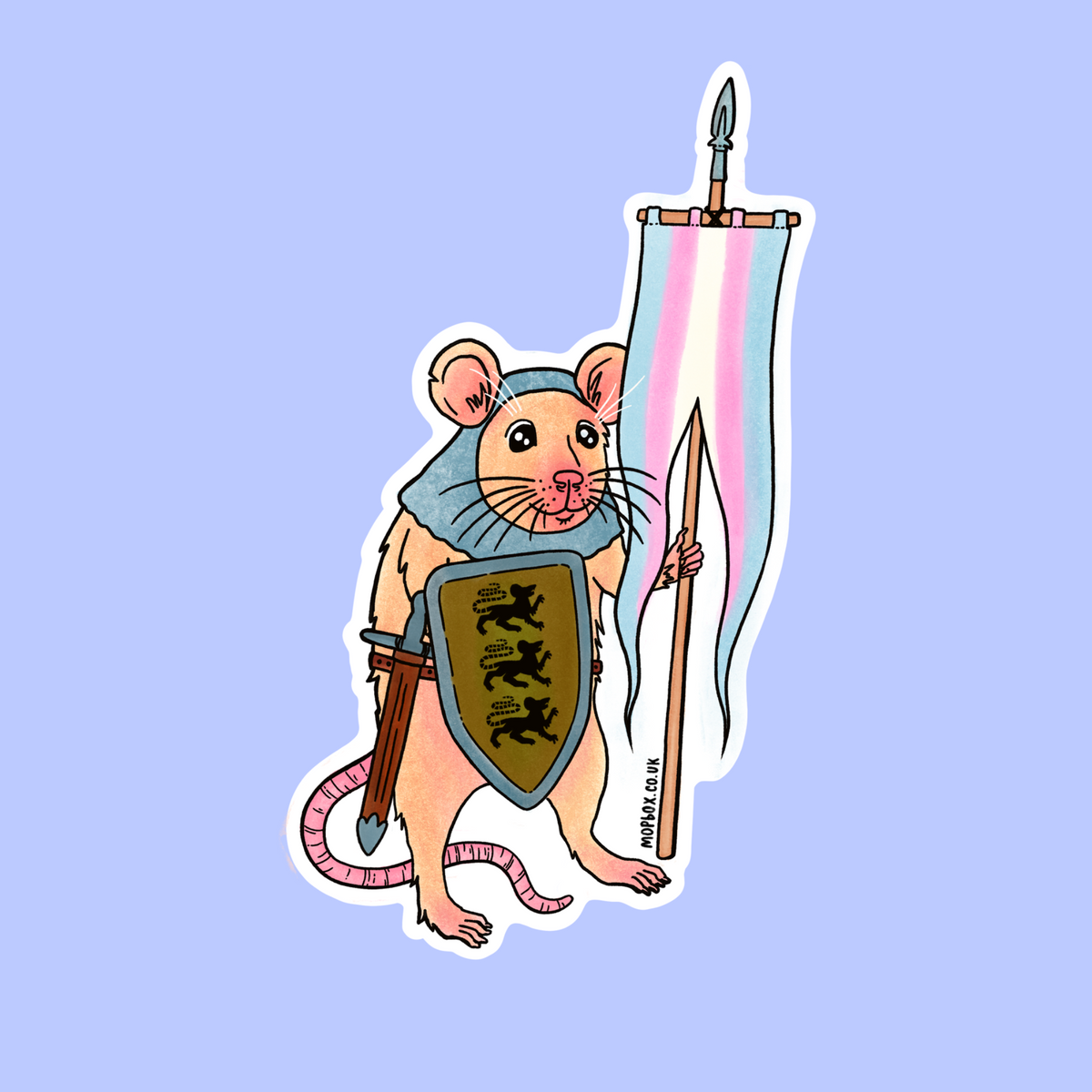 Trans Pride Flag Rat Sticker - Transgender Medieval Knight