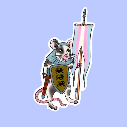 Trans Pride Flag Rat Sticker - Transgender Medieval Knight