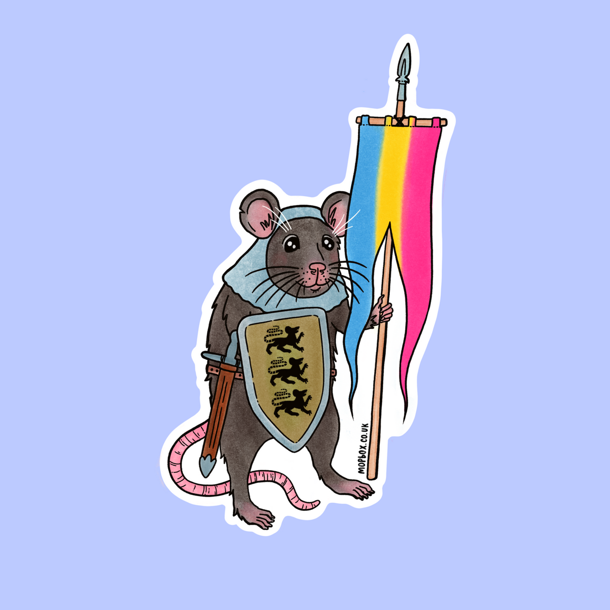 Pansexual Pride Flag Rat Sticker -  Medieval Knight