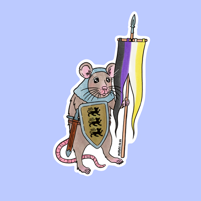 Non-Binary Pride Flag Rat Sticker - Medieval Knight