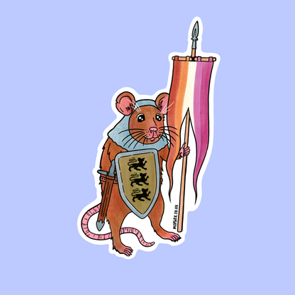 Lesbian Pride Flag Rat Sticker - Medieval Knight