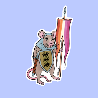 Lesbian Pride Flag Rat Sticker - Medieval Knight