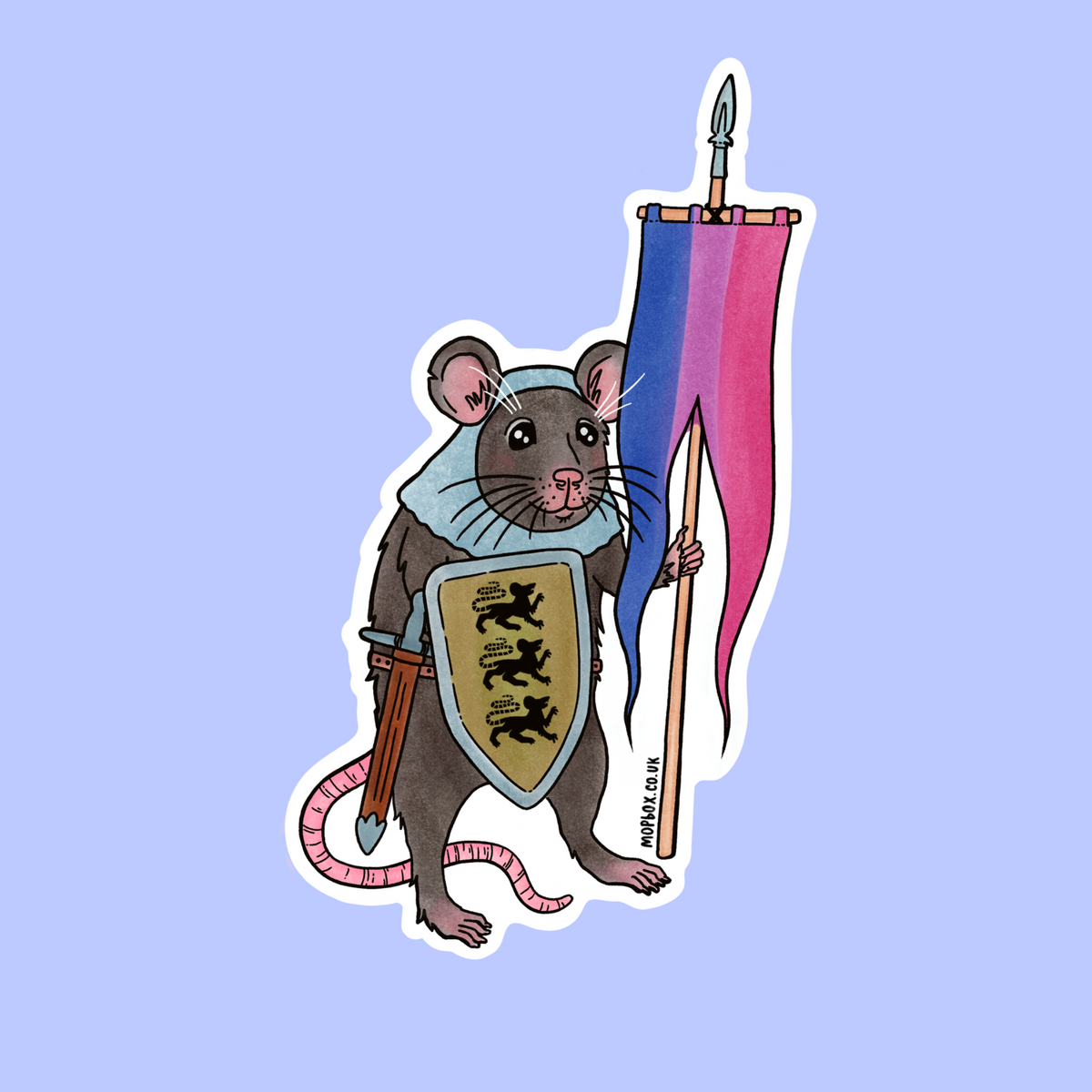 Bisexual Pride Flag Rat Sticker - Medieval Knight