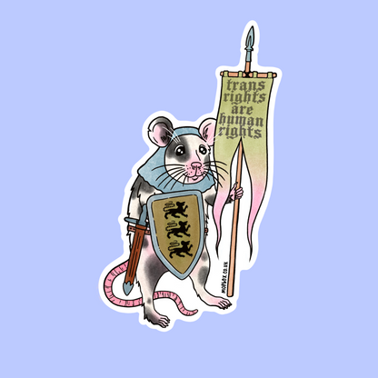 Trans Rights Pride Flag Rat Sticker -  Medieval Knight