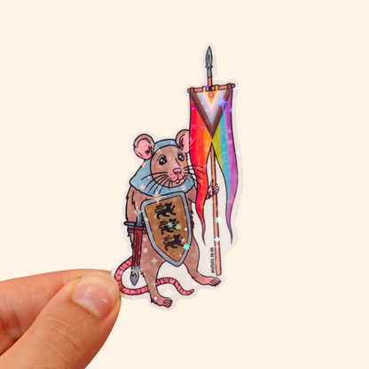 Progress Pride Flag Rat Sticker - Medieval Knight