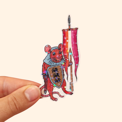 Lesbian Pride Flag Rat Sticker - Medieval Knight