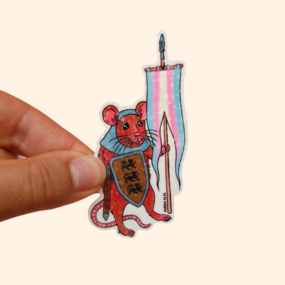 Trans Pride Flag Rat Sticker - Transgender Medieval Knight
