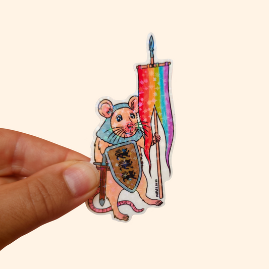 Retro Pride Flag Rat Sticker - Medieval Knight