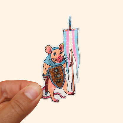Trans Pride Flag Rat Sticker - Transgender Medieval Knight