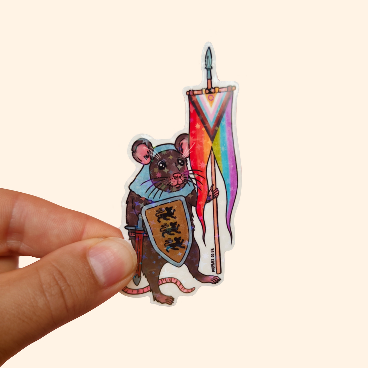 Progress Pride Flag Rat Sticker - Medieval Knight