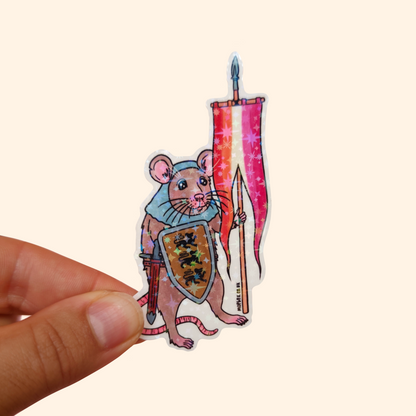 Lesbian Pride Flag Rat Sticker - Medieval Knight