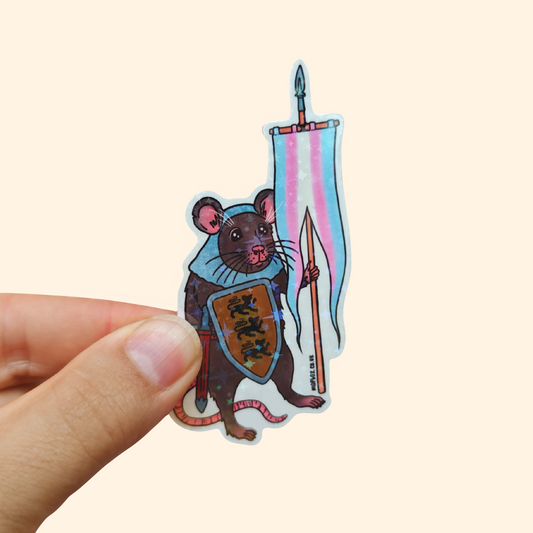 Trans Pride Flag Rat Sticker - Transgender Medieval Knight