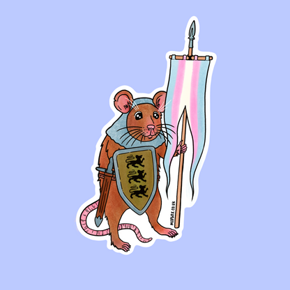 Trans Pride Flag Rat Sticker - Transgender Medieval Knight