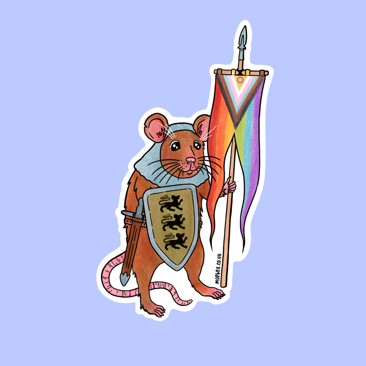 Progress Pride Flag Rat Sticker - Medieval Knight