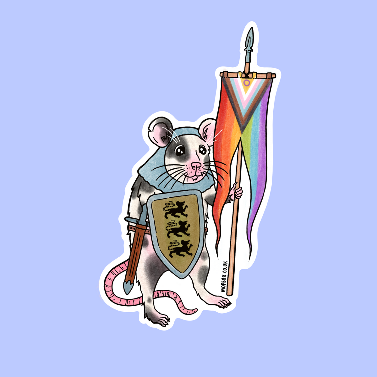 Progress Pride Flag Rat Sticker - Medieval Knight