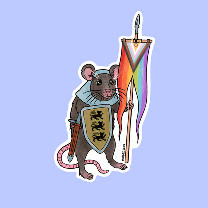 Progress Pride Flag Rat Sticker - Medieval Knight