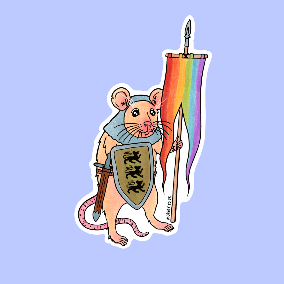 Retro Pride Flag Rat Sticker - Medieval Knight