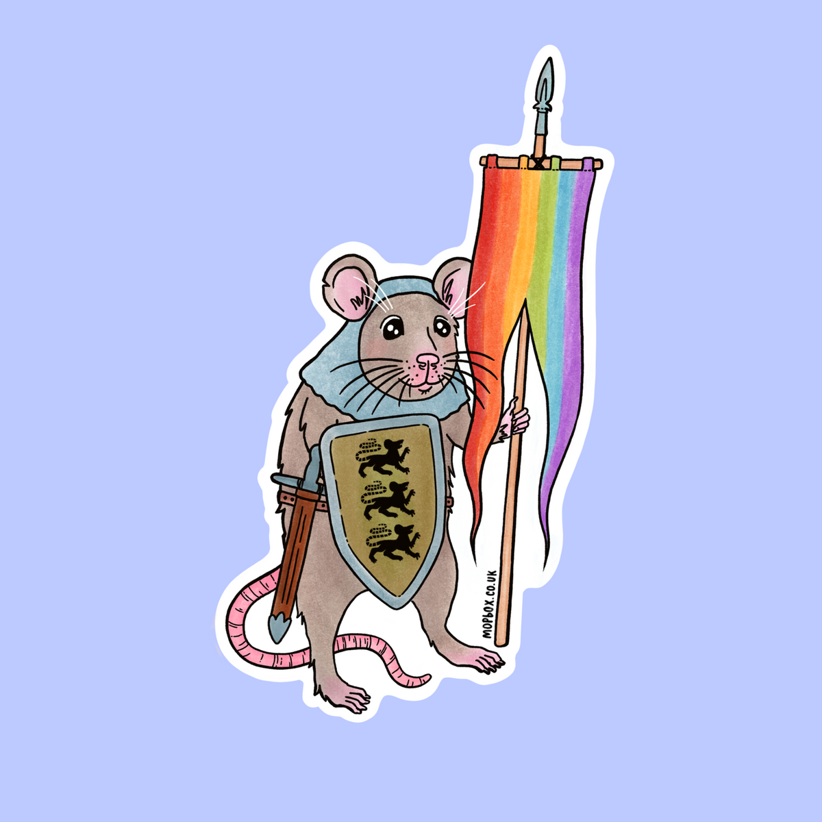 Retro Pride Flag Rat Sticker - Medieval Knight