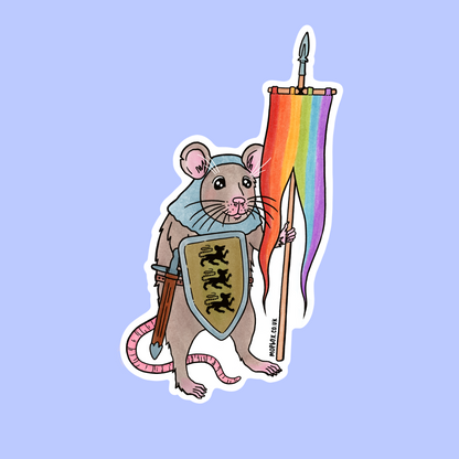 Retro Pride Flag Rat Sticker - Medieval Knight
