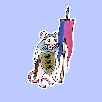 Bisexual Pride Flag Rat Sticker - Medieval Knight