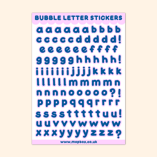 Bubble Letters Sticker Sheet - Navy & Lilac