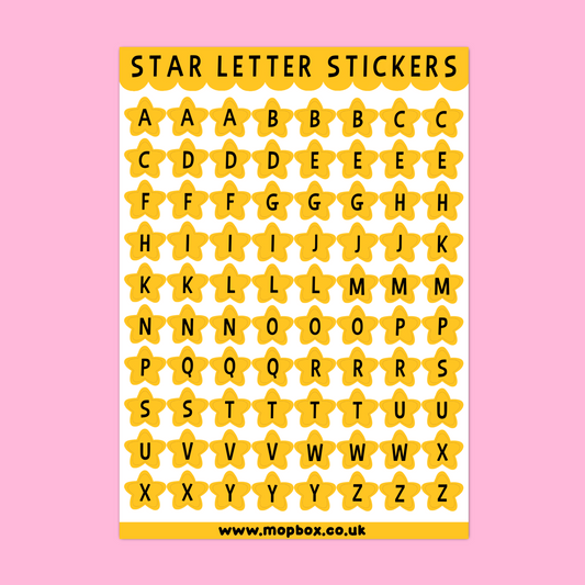Yellow Star Alphabet Letters Sticker Sheet