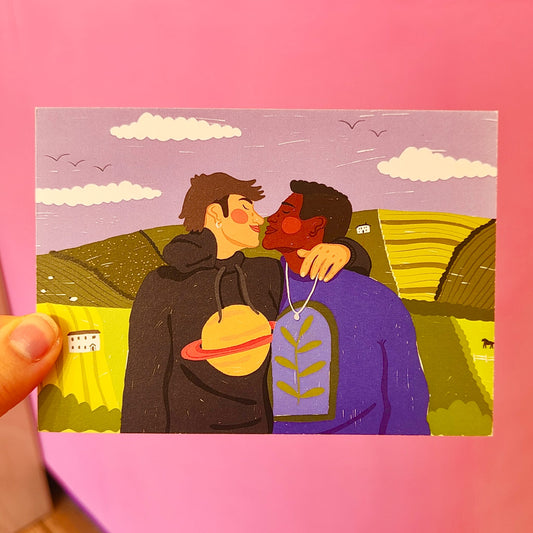 Gay Lovers Art Print Postcard A6