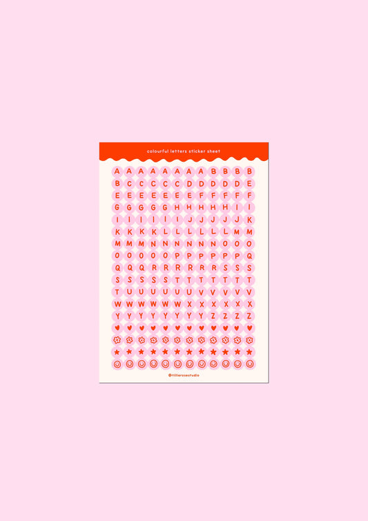 Pink and Red Letter Bead - Sticker Sheet