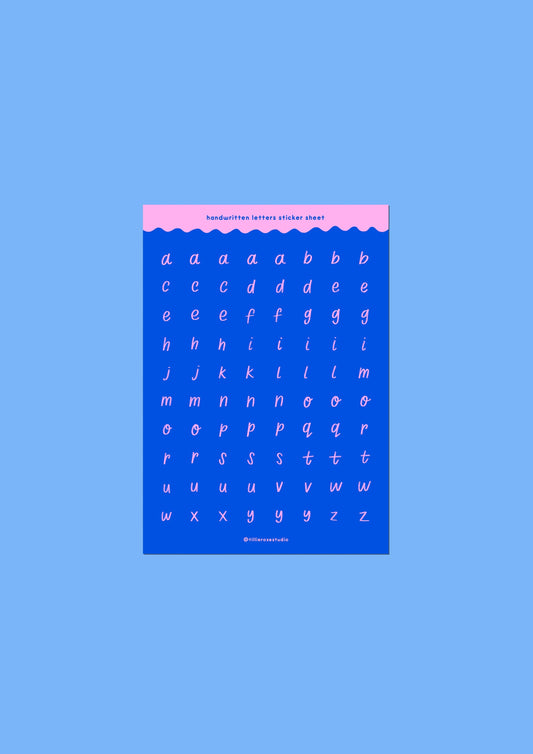 Blue and Pink Handwritten Letters Sticker Sheet